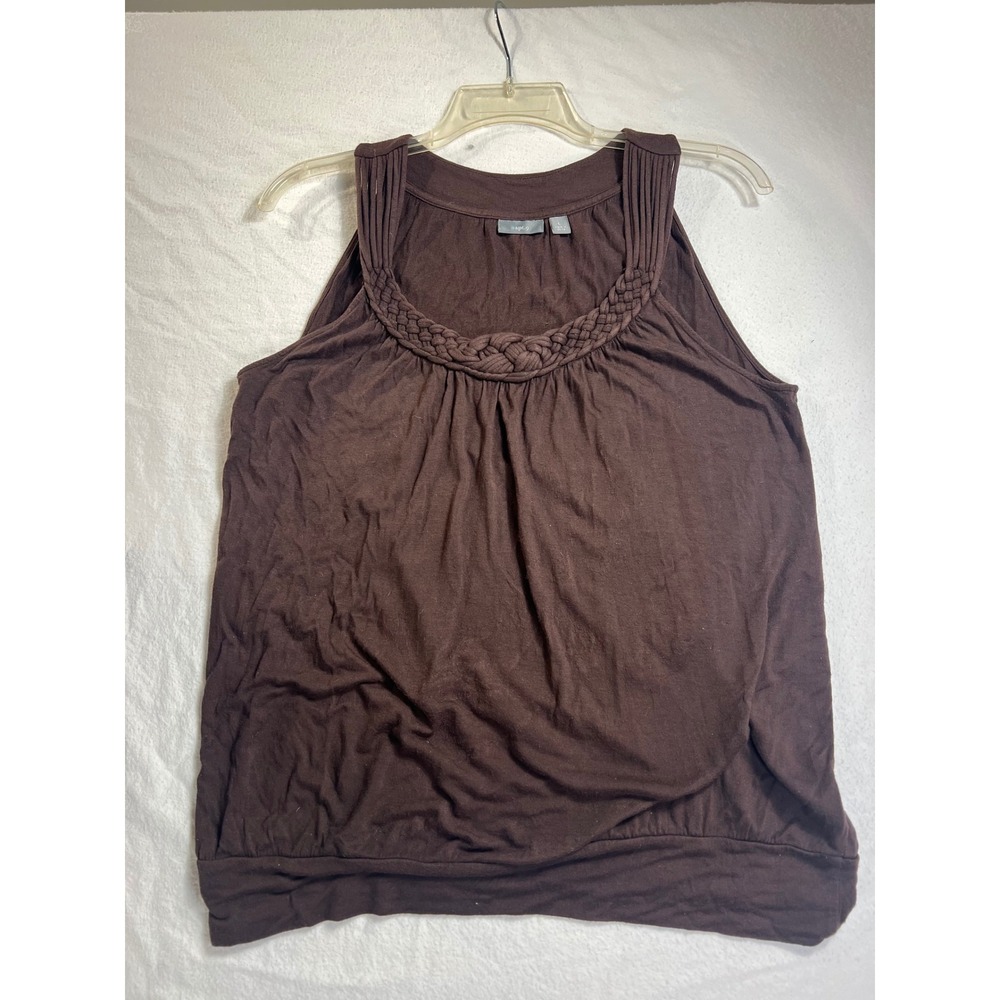 Apt 9 Womens Brown Sleeveless Braided Neck Blouson Top Size L Rayon